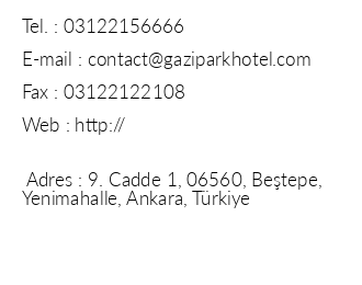 Gazi Park Hotel iletiim bilgileri